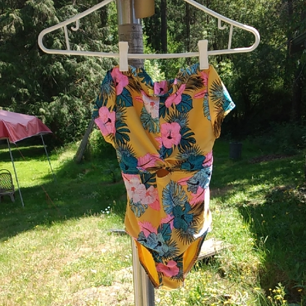 Yellow and Pink Floral Swimwear Girls XS- 4-5